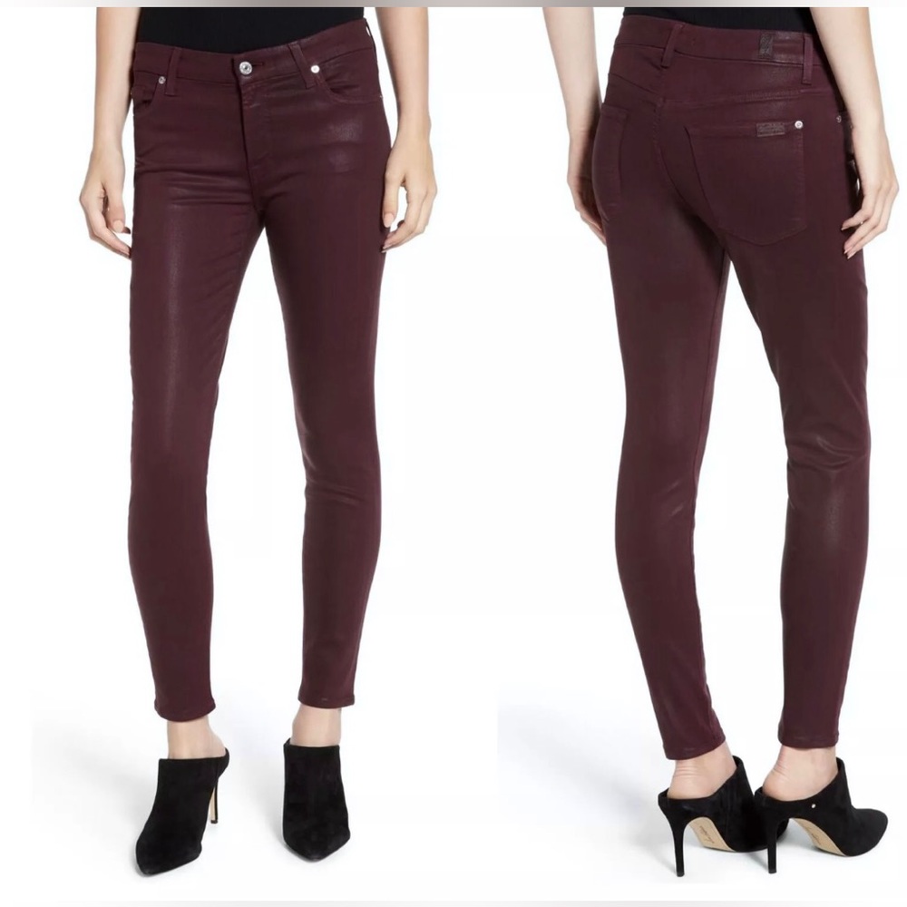 7 For All Mankind Jeans Ankle Skinny Coated Burgundy